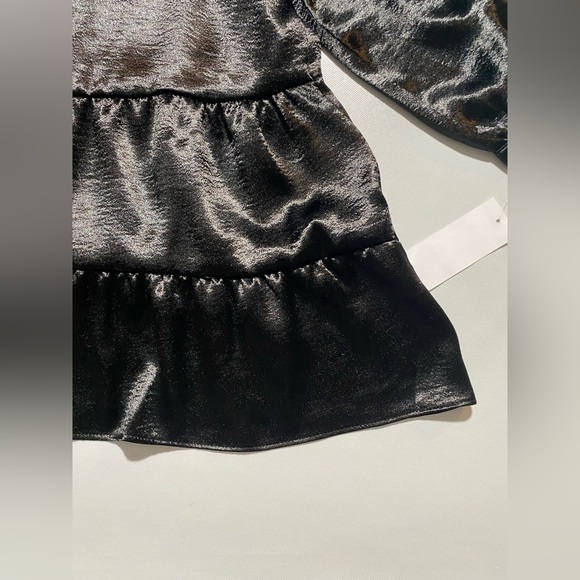 NEW Plus Size 2X Moa Moa Split VNeck 3/4 Sleeve Tier Button Frt Blouse Black - Picture 3 of 10